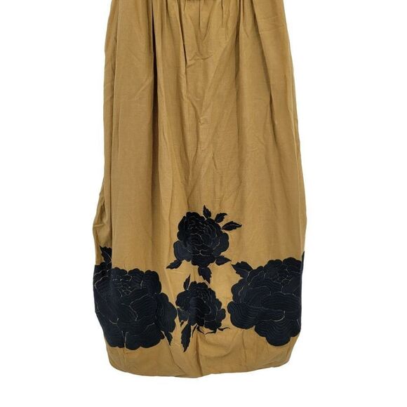 Tibi Balloon Dress 4 Camel Black Flower Applique Oversized Casual Grunge - Picture 11 of 16